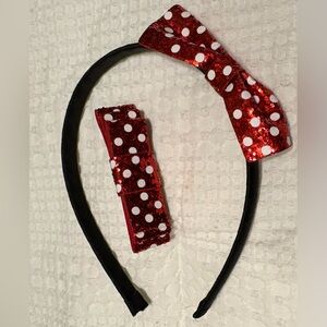 Sparkling Red Polka Dot Disney Kids Headband and Barrette Set.